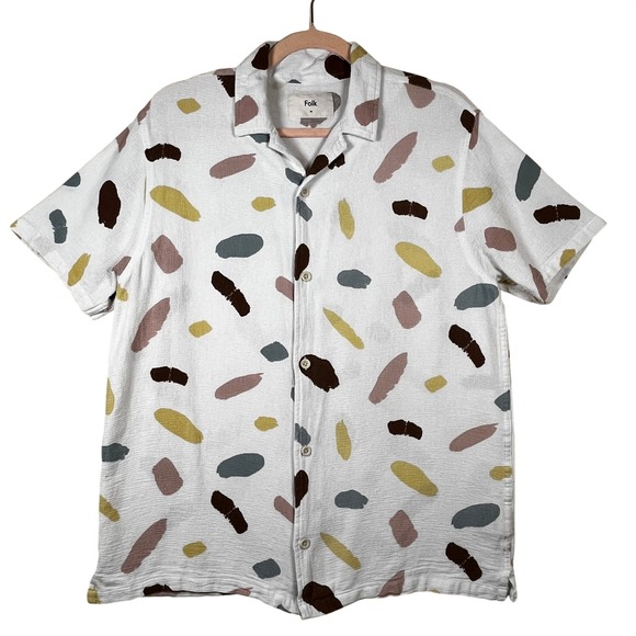 Folk Other - Folk Mens Contour Green Revere Collar Printed Shirt M Abstract Brushstroke Artsy